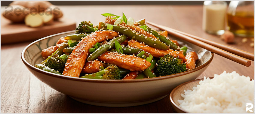 Salteado de Chauchas (Vainitas), Brócoli y Pollo